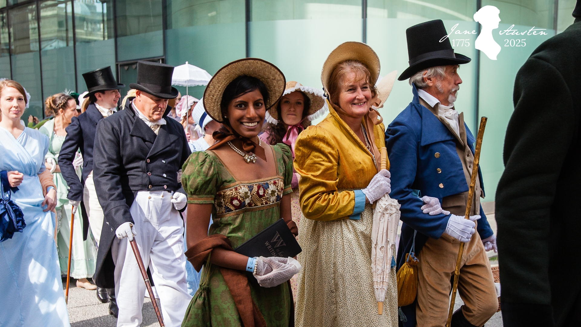 Jane Austen fans, dressed in period costume, on Royal Crescent